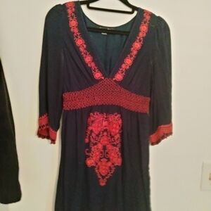 Navy Dress with Red Embroidery